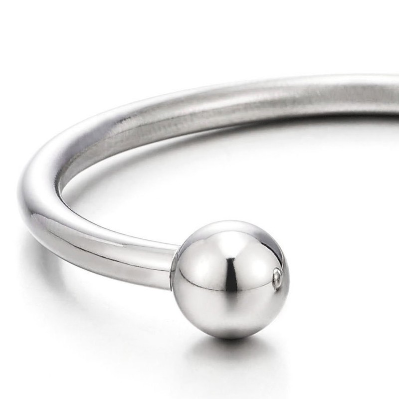 COOLSTEELANDBEYOND Elastic Adjustable Stainless Steel Ball Polished Cuff Bangle Bracelet