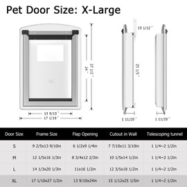 [MAVRICTECH] Extea Large Dog Door for Door, Dog Door for Interior & Exterior Door with Steel Frame and Telescoping Tunnel, Magnetic Two Flaps Design and Two Sliding Lock Panels, Up to 220LBS, White.