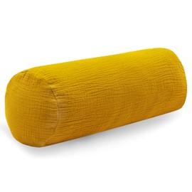 PinkZebra Muslin Bolster Cover Approx. 15 x 40 cm, Neck Roll Cover with Zip, Bolster Cover for Bolster Bolster Cover, Mustard Yellow