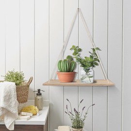 YiYa 2Pcs Rope Hanging Floating Shelves Hanging Shelves for Wall Modern Wall Hanging Shelves Wooden Floating Shelves with String Rope for Living Room Bathroom Bedroom Small Plants Decor