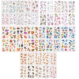 600+ pcs Temporary Tattoos for Kids, BOSOIRSOU 50 sheets Tattoo Stickers Assorted Cartoon Unicorn Mermaid Animal Fake Tattoo for Boys and Girls Party Supplies Gifts