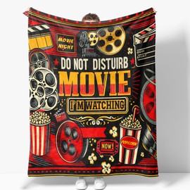 Movie Theme Blanket Gifts for Women Men Girls Boys Cinema Popcorn Film Reel Print Presents for Kids Adults Teen Birthday Christmas Decor Bedroom Living Room Couch Sofa Soft Cozy Flannel Throw 60"x50"