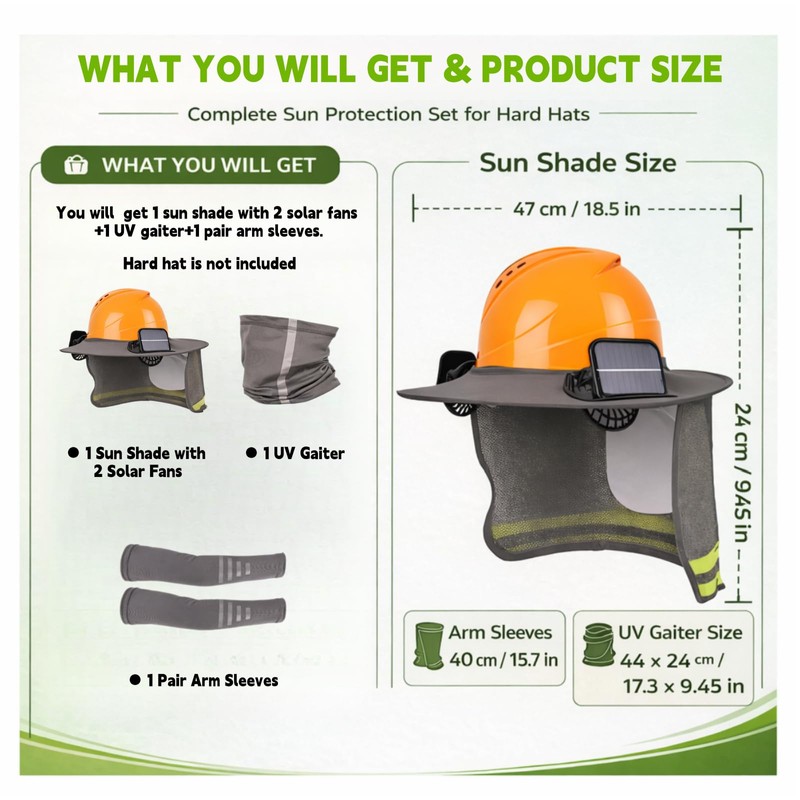 Hard Hat Sun Shade with Solar Fans Compatible for Milwaukee/Studson/Klein