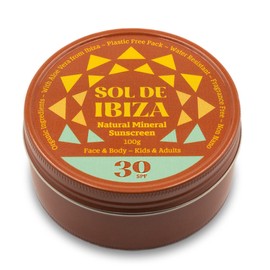 Sol De Ibiza SPF30 Solid Mineral Sun Protection - Plastic Free - Face & Body - Natural Ingredients - Non-Nano Zinc Oxide - Vegan - Waterproof - For Adults & Children - 100g