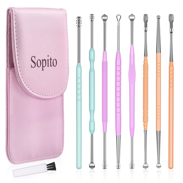 Ear Wax Removal Kit, Sopito 10pcs Ear Scoop Set Family Specials Ear Curette with Storage Bag and Brush