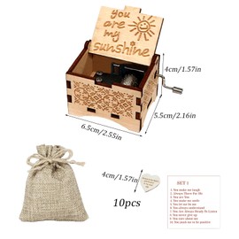 DALAETUS 12 Pcs You are My Sunshine Hand Crank Music Box Set, 10 Reasons Why I Love You Wooden Hearts with Fabric Gift Bag, Gift for Valentine's Day, Girlfriend Boyfriend Wife