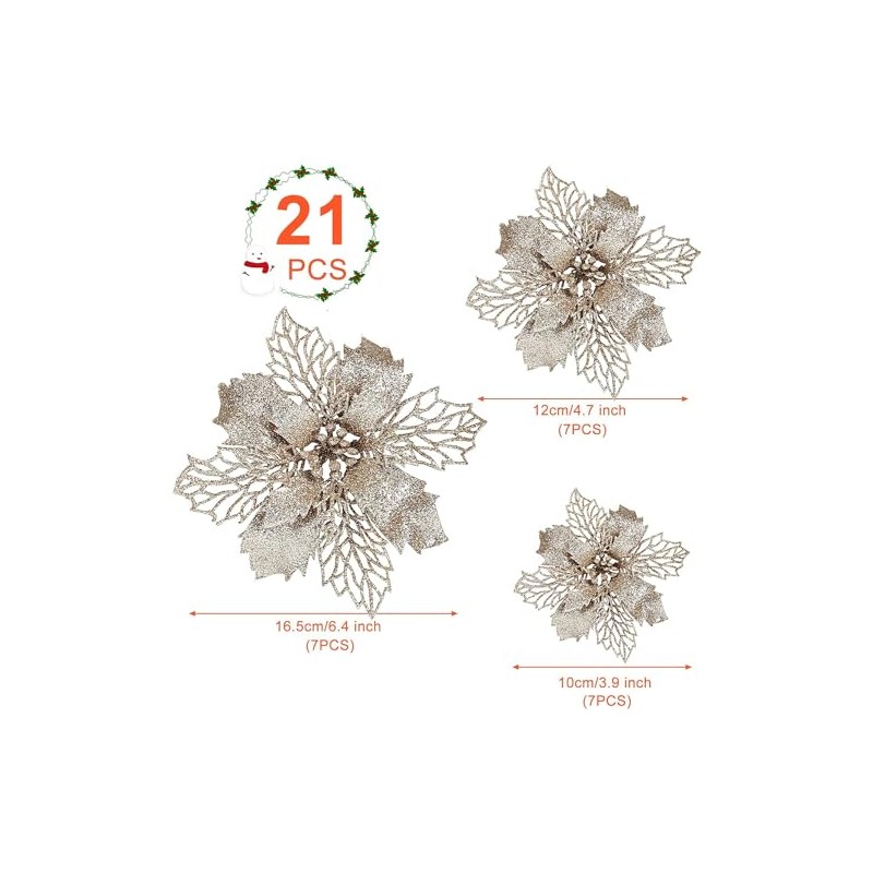 GWHOLE 21 Nochebuenas Navideñas Adornos para Árbol de Navidad, 10/12/16cm