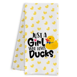 Qpenm Yellow Duck Hand Towels,Just A Girl Who Loves Ducks Waffle Weave Tea Towels for Kitchen Bathroom Home,Duck Tea Towels,Duck Dish Towel for Duck Lovers,Duck Decor,Duck Lovers Gifts,16×24 Inch