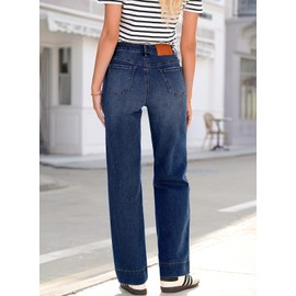 Sidefeel Women's Spring Outfit High Waisted Stretchy Straight Leg Baggy Drawstring Denim Pants Bluing Size 6