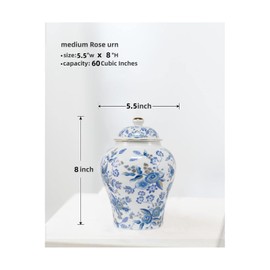 NS Online Rose Small Urn for Female - Ceramic Keepsake Urn for Human Ashes, 8inches Blue Rose Decorative Urns for Women/Mom/Girl, Hold 50 Cubic inches - Qnty 1
