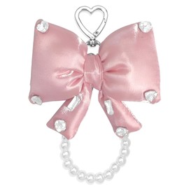 Nalefow Cute Bow Keychain for Women Pearl Bag Charm Shiny Rhinestone Bow Key Chains Accessories for Car Keys Purse Backpack (Pink)