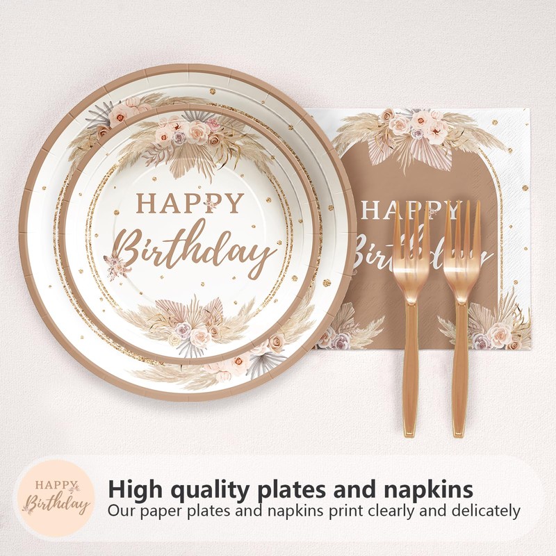 96PCS Boho Birthday Party Decorations Boho Birthday Party Plates Disposable