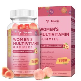 Totaria Sugar Free Multivitamin Gummies for Women 14+ w/Iron, Inositol, Folate, Biotin, Womens Daily Multivitamin Gummy w/Vitamin A, C, B, D3, K2, for Hair, Skin, Energy, Immune, Peach Flavor