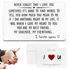 Engraved Wallet Insert Card Set, Stainless Steel Wallet Card with Love Greeting Card, Anniversary Cards Gifts for Lover Boyfriend Husband Girlfriend Wife, Valentines