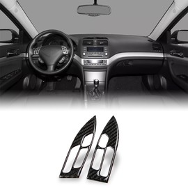 AeroBon Real Carbon Fiber Interior Trim Overlay Compatible with 2004-2008 Acura TSX, 2-Piece Steering Wheel Button Cover, Gloss Black Finish