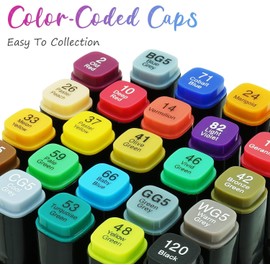 24 Color Alcohol Based Art Markers Set, Dual Tip Brush & Chisel for Adult Coloring, Sketching, Bullet Journaling - Vibrant, Blendable, Quick-Dry, Non-Toxic - Ideal for Artists & Beginners