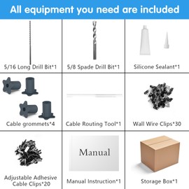 4PCS 5/8” Starlink Wall Grommets Cable Routing kit Accessories for Cables Pass Through with 5/8" Spade Drill bit,50 Wall Wires cilps Special Design for Concrete and Brick Wall (Grey)