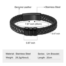 Minicremation Urn Bracelet for Ashes for Women Men Woven Leather Rope Wrap Cremation Jewellery Cremation Urn Bracelet for Ashes, Stainless Steel, No Gemstone