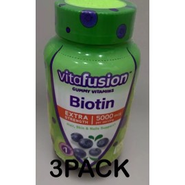 vitafusion 3x Vitafusion Biotin Extra Strength Gummies, Natural Blueberry, 5000 mcg, 100 Ct