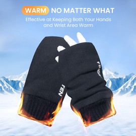 FINGER TEN Winter Golf Gloves Men Mitts Mitten Warm Fleece in Pair, Pull Up Fit Soft Comfortable Set (Upgraded Palm, Medium)