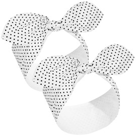 Hicarer 2 Pieces Polka Dot Headband Bandana Headband 50s Costume Hair Accessories Bows Wide Headwrap for Women and Girls (Small Dots,White)