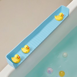 SmztTrend Bathtub Splash Guard for Tub - Silicone Tub Side Shelf with 8 Strong Suction Cups, Large Bath Toy Tray Holder Storage, Prevents Splashing Out in The Bathtub (Blue)