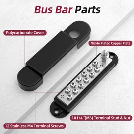 RVBOATPAT Marine Bus Bar 12V 150A Power Distribution Block 1/4" Stud & 12 x #8 Terminal Screws 12 Volt DC Ground Battery Bus Bar for Boat Automotive Solar