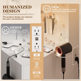 Furmax Make up Vanity Desk with Mirror and Power Outlet, Vanity with 3 Color Light Options Adjustable Brightness,Vanity Desk with 2 Drawers, 6 Storage Shelves (White, No Bench)