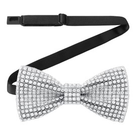 HOULIFE Rhinestone Bow Tie for Men Diamond Bow Tie Pre-Tied Sequin Bow Tie Adjustable Crystal Bow Ties for Wedding Party Banquet, White