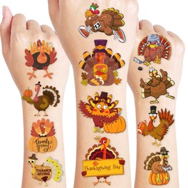Turkey Temporary Tattoos for Kids – 96PCS Fall&Thanksgiving Tattoos Stickers with Cute Turkeys, Leaves,Pumpkins – Turkey Birthday Party Decorations, Supplies, Favors,Gifts School Events,Holiday Fun