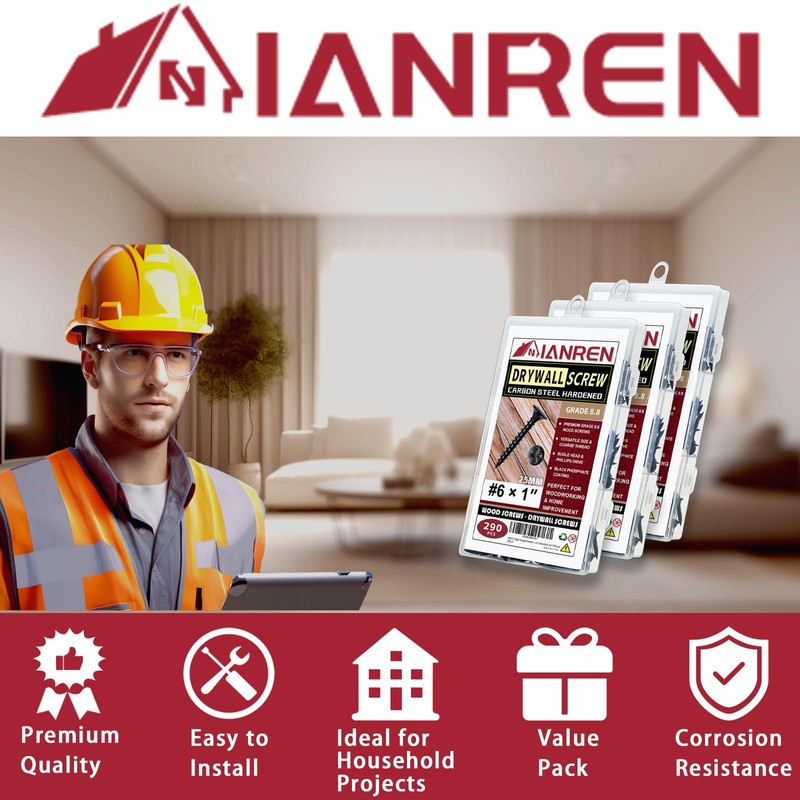 IANREN #8 × 2-3/8 Inch Carbon Steel Wood Screws Flat