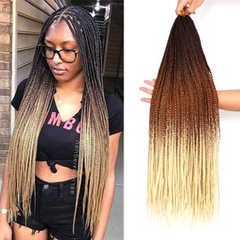 7Packs/Lot Box Braids Crochet Hair Extensions Pre looped Crochet Hair Crochet Braids Box Braid Crochet Hair Crochet Braids Hair for Black Women (22Inch(Pack of 7), #4-27-613)