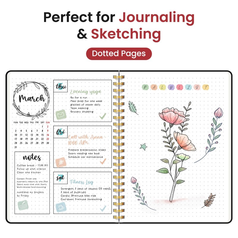 Taja Dotted Spiral Journal Notebook for Women & Men, 140