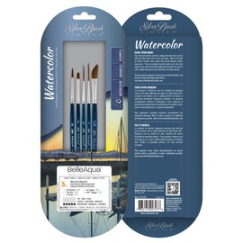 Silver Brush Limited BA-2707S BelleAqua Watercolor Detail Set, 5pc Professional Short Handle Watercolor Brush Set with Soft Synthetic Red Sable Bristles, Round, Bright, Liners & a Dagger Striper Brush
