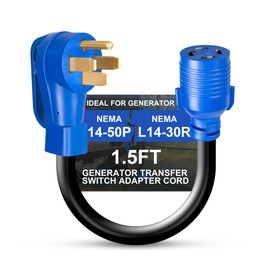NEMA 14-50P to L14-30R Generator Transfer Switch Adapter Cord, 50A Male to 30A Female 250V/125V Generator RV EV Dryer House Adapter Plug, Twist Lock 4-Prong, STW 10AWG Heavy Duty Cable, 18 Inch