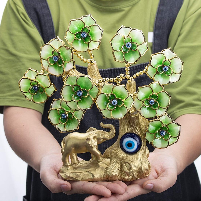 YU FENG Turkish Blue Evil Eye Gold Fortune Tree with