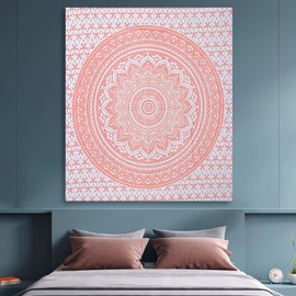 FURNISHFUL FINESSE Small Mandala Tapestry Indian Aesthetic Wall Tapestries for Bedroom Psychedelic Ombre Wall Decor Boho Bohemian Wall Art & Home Dorm Decorative - 30x40 Inches, Rose Gold
