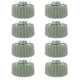 sancua Round Tablecloth 90 Inch Diameter, 8 Pack - Circle Polyester Fabric Table Cloth for Wedding Party Reception Banquet Birthday, Washable Formal Table Cover (Fit 30-72 Inch Tables), Sage Green