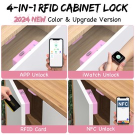 Dhiedas Smart Cabinet Locks for Baby Proofing, Bluetooth RFID NFC Keyless Electronic Hidden Safe No Drilling Drawer Lock for Adults Child Safety, Cupboard Closet Door Lock (Pink)