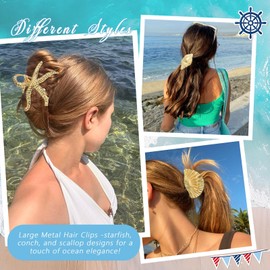3 PCS Metal Hair Clips, Gold Starfish Hair Clips for Women Girls, Large Claw Clips for Summer Holiday, Hair Accessories for Beach Party