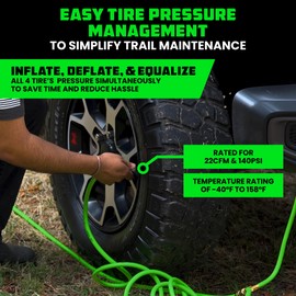 Rhino USA Rhino USA 4 Tire Inflation/Deflation System - Fits up to 155" Wheelbase - Ultra Fast 4 Way Tire Inflator Hose Kit for Truck, Car, Trailers & Motorcycles - Inflate or Deflate Simultaneously in Minutes