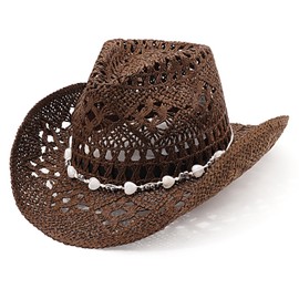 DRESHOW Straw Cowboy Cowgirl Hat for Women Men Western Coastal Cowboy Beach Hat with Shapeable Brim Unisex Rolled up Caps