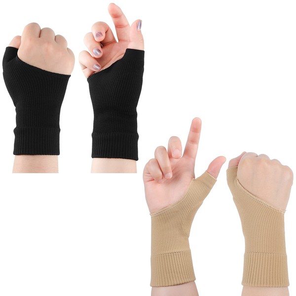SATINIOR 2 Pairs Arthritis Gloves with Compression for Thumb Wrist Support Gel Thumb Protection Wrist Brace Hand Arthritis Thumb for Sports Pain Relief L, Nude Black