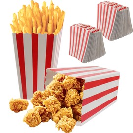 CHUEHKAK Pack of 100 Popcorn Boxes, Popcorn Bags, Small Popcorn Box, Striped, Red Popcorn Bags, White, Foldable Popcorn Bags, 11.5 cm x 7 cm, for Family Party, Cinema, Birthday Party