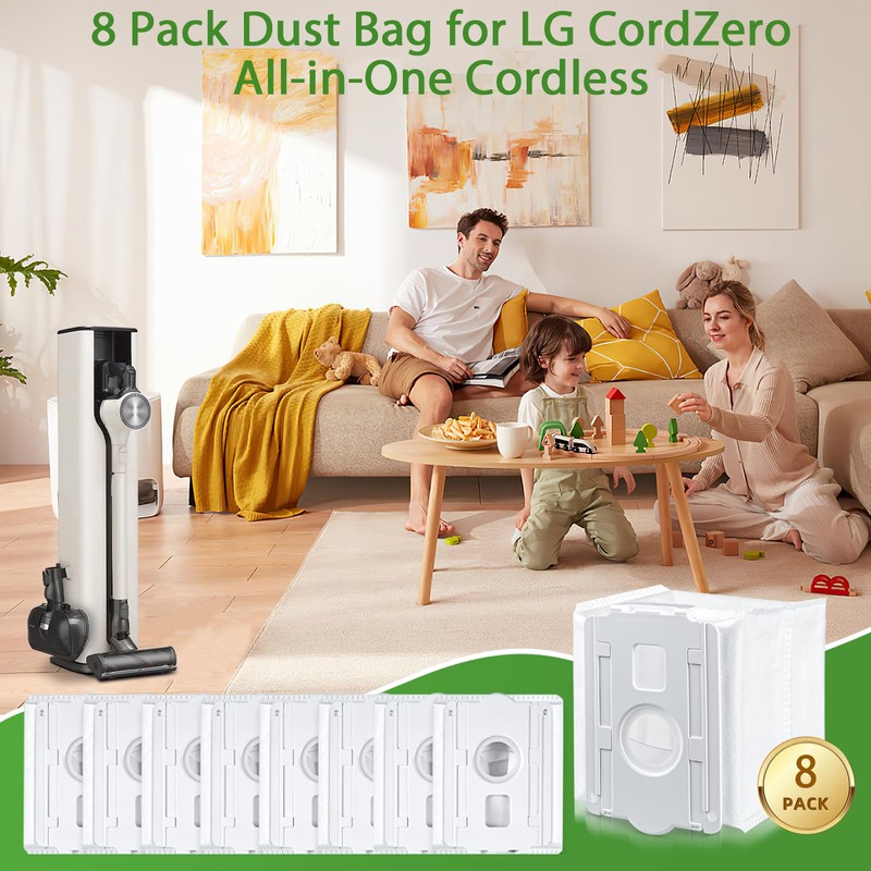 8 Pack Replacement Dust Bags for LG CordZero All-in-One Tower