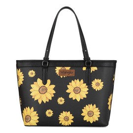 Wrangler Sunflower Print Tote Bag Shoulder Purse shoulder  bags work  bag Large Capacity Women's Solid Tote Bag Large Hobo Bag for Women Large Capacity Women's Tote Bawoman women  bag fashionable shoulder bag Women's Casual Crossbody Bag - Color: Black