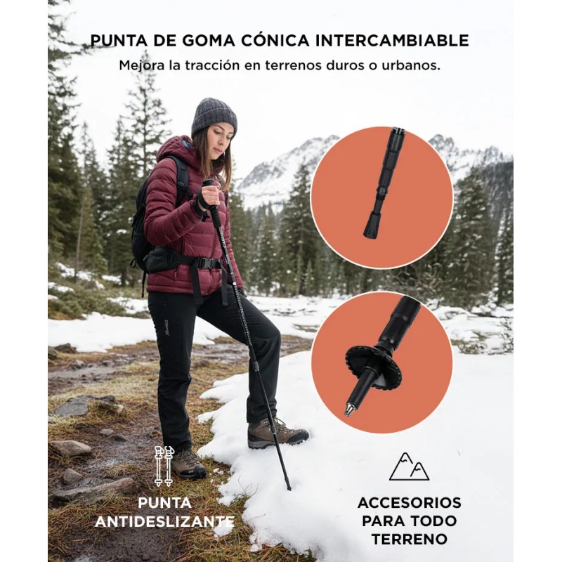 Baston Trekking Aluminio X Par 2 Unidades Senderismo Montaña Color