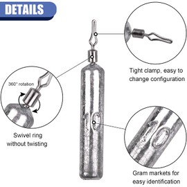 28pcs Fishing Sinkers Fishing Weights Set Pencil Drop Shot Weights Fishing Weights Kit Skinny Drop Shot Bass Drop Shot Rig Rotating Weight Sinker Jig Head Fishing Tackle 5g 7g 10g 12.5g 15g