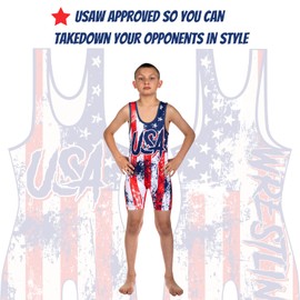 KO Sports Gear - Unisex Wrestling Singlet, Comfortable & Breathable, 4 Way Stretch, Gymnastics, Running, Weightlifting (USA Flag, Adult X-Small)