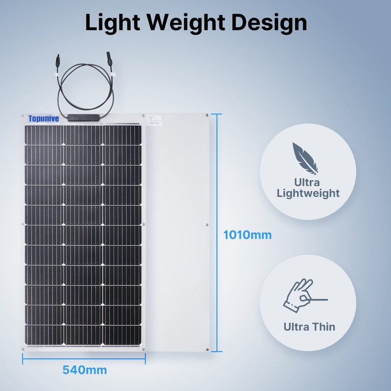 Topunive 100W 12V Flexible Solar Panel 9BB Monocrystalline Cell 12